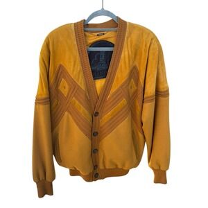 Torras Mens Vintage Suede & Knit Cardigan Jacket Gold Brown Made in Spain 40